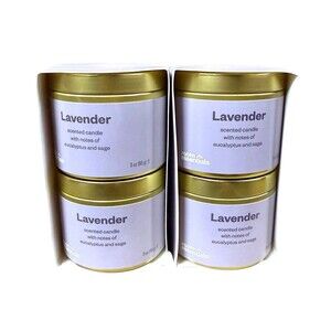 Room Essentials Lavender Scented Candles 4-Pack 3oz Tin Gift Set NEW